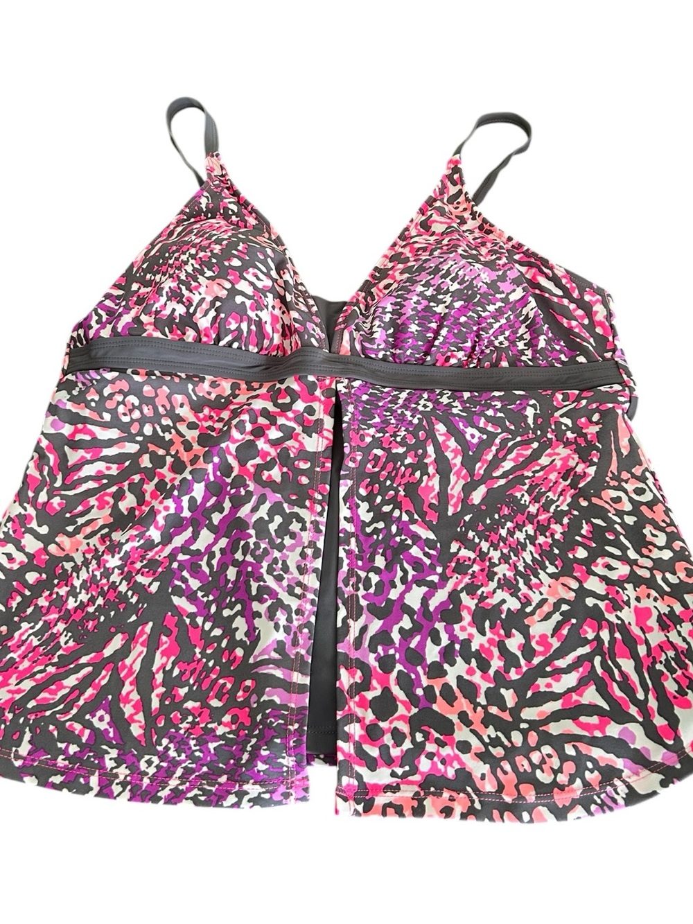 Free Tech Woman’s Pink & Gray Animal Print Tankini Swim Top NWT SZ XL (16-18)
